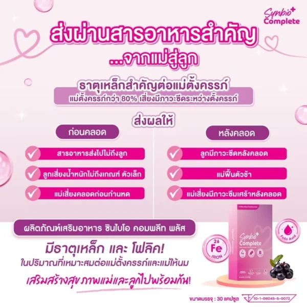 [10 เม็ด] วิตามินเสริมธาตุเหล็กโฟลิคและโพรไบโอติกส์ สำหรับคุณแม่ตั้งครรภ์ และให้นมบุตร TOP8FREE SynBio+ Complete