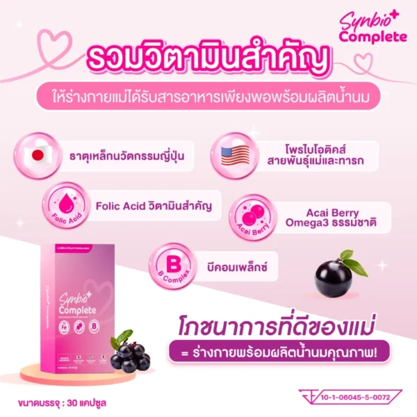 วิตามินคุณแม่ นวัตกรรมจากญี่ปุ่นและอเมริกา สูตรเสริมธาตุเหล็กโฟลิคและโพรไบโอติกส์ TOP8FREE SynBio+ Complete